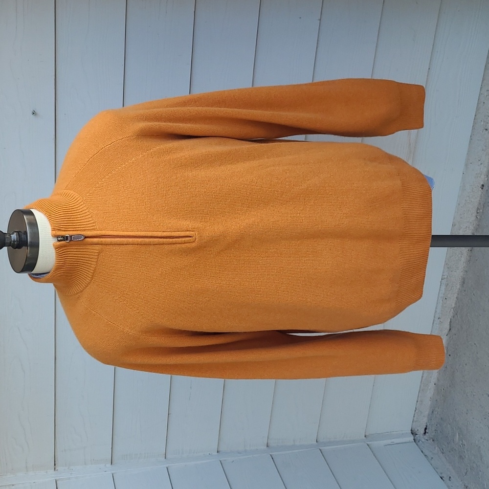 RAFFI Orange Weave PURE CASHMERE‎ Sz Large 52 Mens Half Zip Pullover Sweater